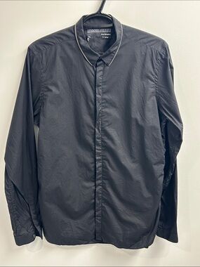 The Kooples Zipper Collar Detail Black Lightweight Button-Front Shirt